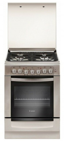 Плита Гефест 6102-03 0027 Нержавейка, ГазоЭлектрическая, Конвекция, крышка стекло,мех.таймер